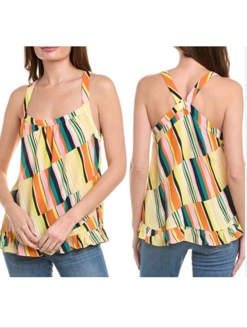 CAbi Skip Halter Tank Top Rainbow Colorful Size S